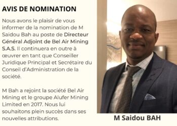 BEL AIR MINING : SAIDOU BAH NOMMÉ DIRECTEUR GÉNÉRAL ADJOINT